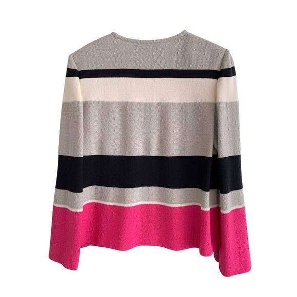 St John Jacket Textured Knit Striped Zip Front Blazer Pink Gray Black - Picture 2 of 6